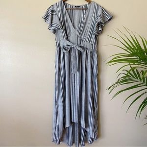 A.N.A. Blue Striped Tie Front Maxi Dress